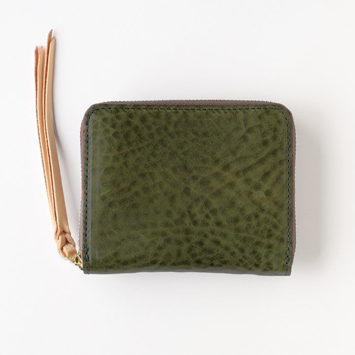 [Can store bills without folding] ANNAK Compact Round Zip Wallet Tochigi Leather Green (embossed) for Women and Men [AK22TA-B0005-GRN-SHIBO] 