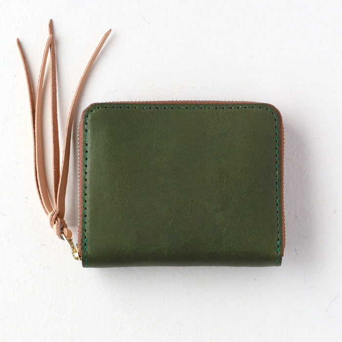 [Can store bills without folding] ANNAK Compact Round Zip Wallet Tochigi Leather Green for Women and Men [AK22TA-B0005-GRN] 