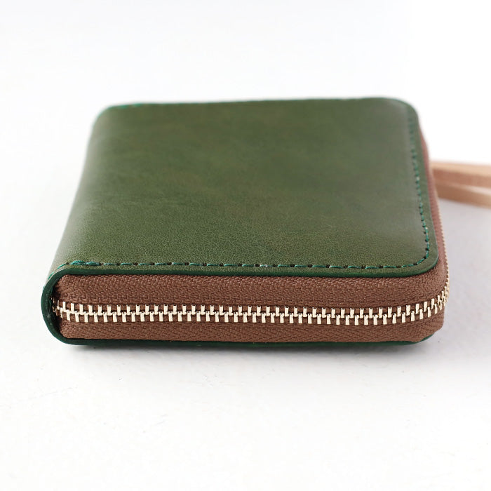 [Can store bills without folding] ANNAK Compact Round Zip Wallet Tochigi Leather Green for Women and Men [AK22TA-B0005-GRN] 