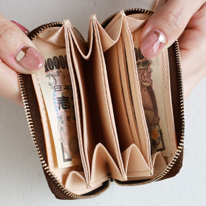 [Can store bills without folding] ANNAK Compact Round Zip Wallet Tochigi Leather Green for Women and Men [AK22TA-B0005-GRN] 