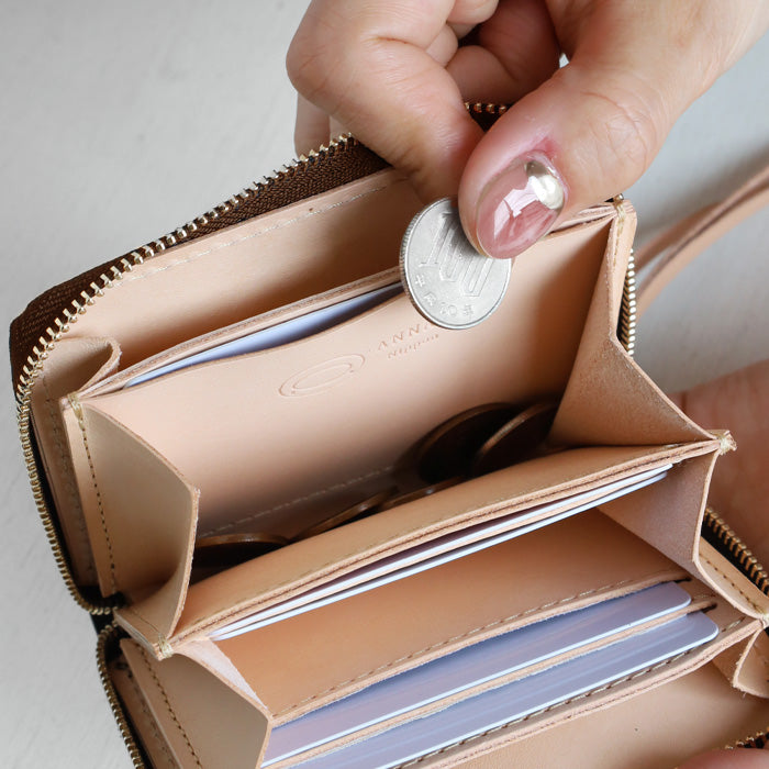 [Can store bills without folding] ANNAK Compact Round Zip Wallet Tochigi Leather Green for Women and Men [AK22TA-B0005-GRN] 