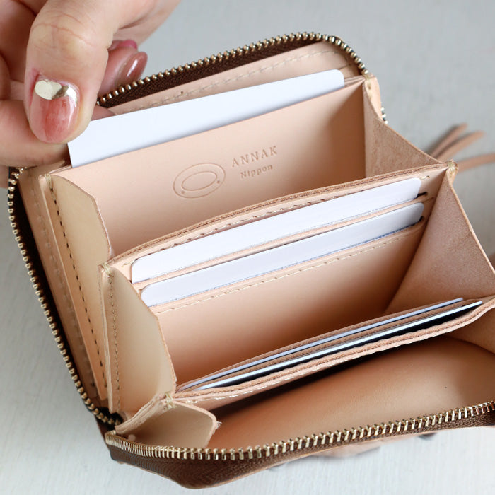 [Can store bills without folding] ANNAK Compact Round Zip Wallet Tochigi Leather Green for Women and Men [AK22TA-B0005-GRN] 