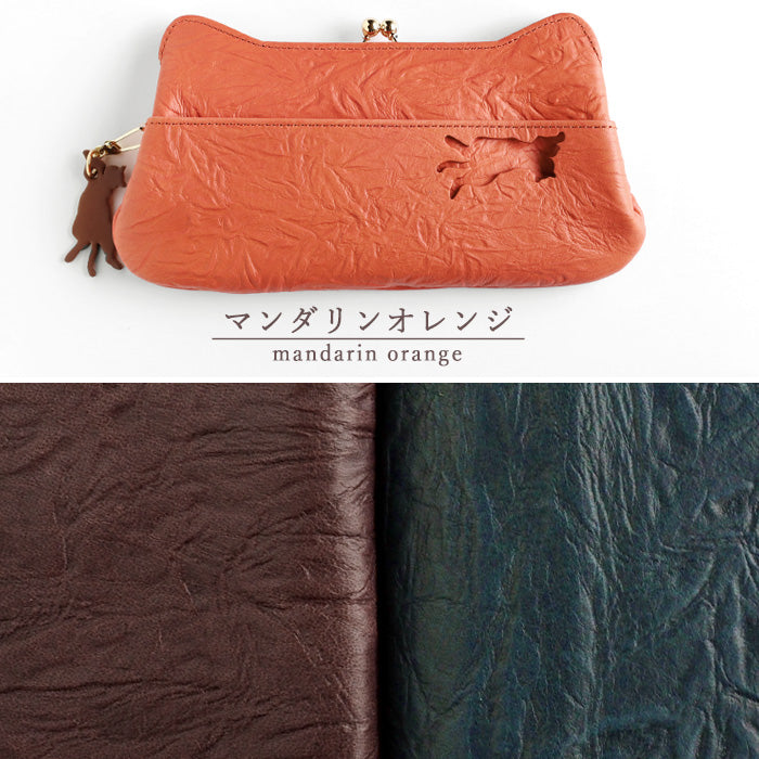 aoneco(アオネコ) がま口 ロングウォレット [an001] 革製品を手がけるwajiさんの保護猫プロジェクト 猫財布 ネコ 長財布 サイフ スリム 可愛い ベージュ 茶 緑 黒