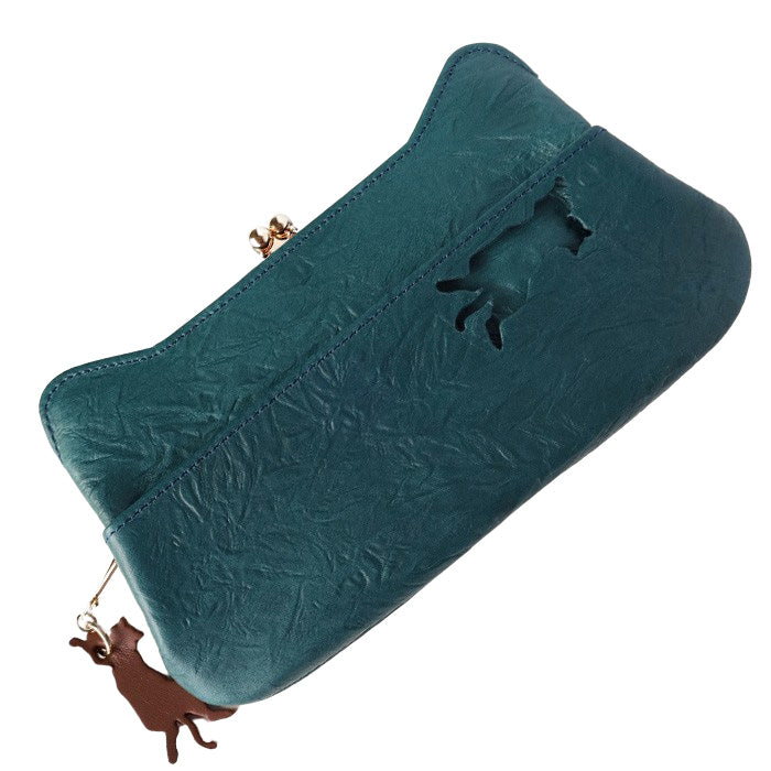 aoneco(アオネコ) がま口 ロングウォレット [an001] 革製品を手がけるwajiさんの保護猫プロジェクト 猫財布 ネコ 長財布 サイフ スリム 可愛い ベージュ 茶 緑 黒