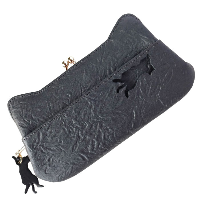 aoneco(アオネコ) がま口 ロングウォレット [an001] 革製品を手がけるwajiさんの保護猫プロジェクト 猫財布 ネコ 長財布 サイフ スリム 可愛い ベージュ 茶 緑 黒