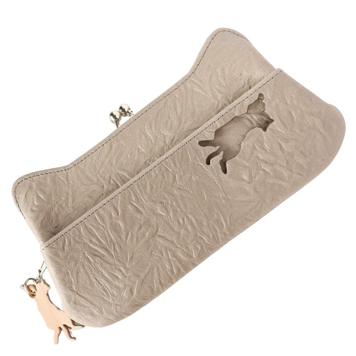 aoneco(アオネコ) がま口 ロングウォレット [an001] 革製品を手がけるwajiさんの保護猫プロジェクト 猫財布 ネコ 長財布 サイフ スリム 可愛い ベージュ 茶 緑 黒