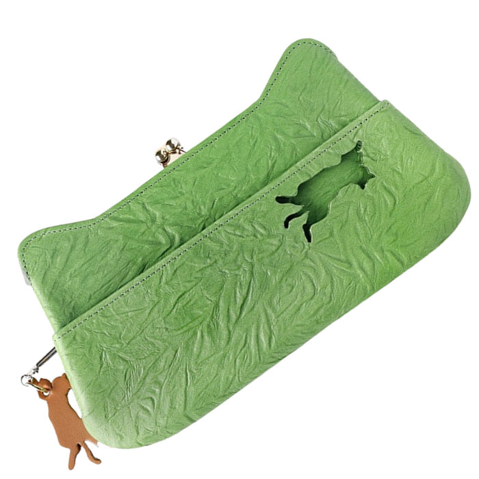 aoneco(アオネコ) がま口 ロングウォレット [an001] 革製品を手がけるwajiさんの保護猫プロジェクト 猫財布 ネコ 長財布 サイフ スリム 可愛い ベージュ 茶 緑 黒