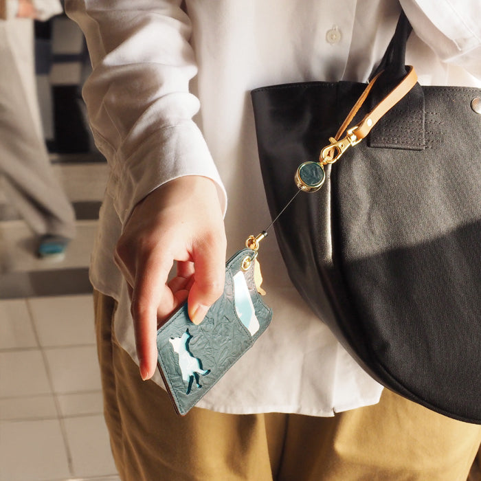 aoneco pass case with reel [an004] waji's protection cat project cat cat commuter case cute fashionable beige brown green black