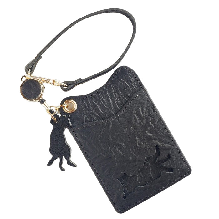 aoneco(アオネコ) リール付き パスケース [an004] 革製品を手がけるwajiさんの保護猫プロジェクト ネコ 猫 定期入れ 可愛い オシャレ ベージュ 茶 緑 黒