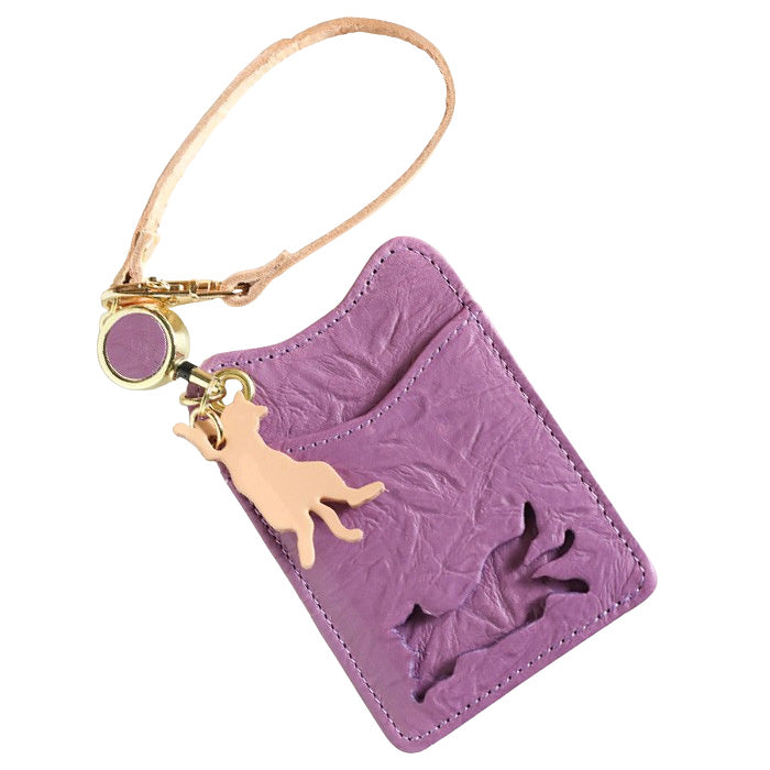 aoneco(アオネコ) リール付き パスケース [an004] 革製品を手がけるwajiさんの保護猫プロジェクト ネコ 猫 定期入れ 可愛い オシャレ ベージュ 茶 緑 黒