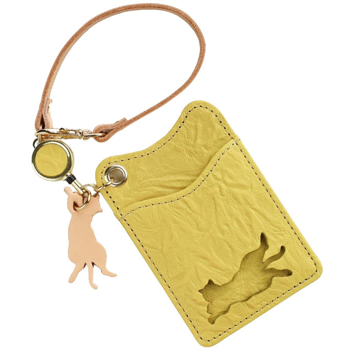 aoneco(アオネコ) リール付き パスケース [an004] 革製品を手がけるwajiさんの保護猫プロジェクト ネコ 猫 定期入れ 可愛い オシャレ ベージュ 茶 緑 黒