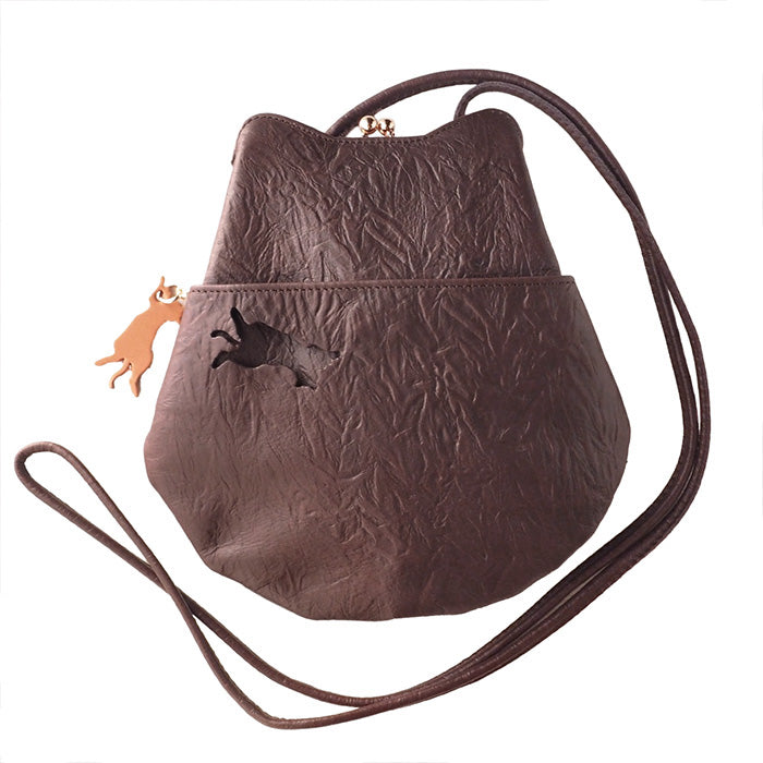 aoneco smartphone pochette [an005] waji's protective cat project, which deals with leather products cat cat clasp shoulder sacoche beige green brown black 