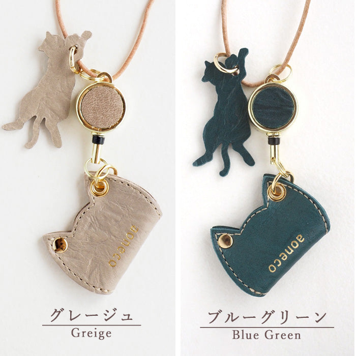 aoneco(アオネコ) リール付き ペンホルダー [an008] 革製品を手がけるwajiさんの保護猫プロジェクト ネコ 猫 ペン差し ネックストラップ 本革 レザー 可愛い オシャレ オフィス 文具