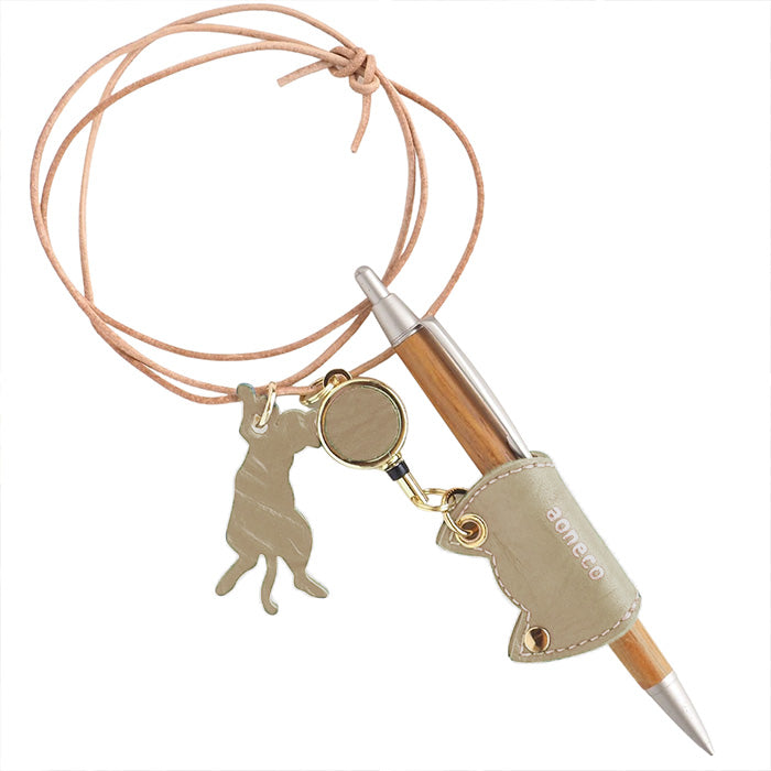 aoneco(アオネコ) リール付き ペンホルダー [an008] 革製品を手がけるwajiさんの保護猫プロジェクト ネコ 猫 ペン差し ネックストラップ 本革 レザー 可愛い オシャレ オフィス 文具