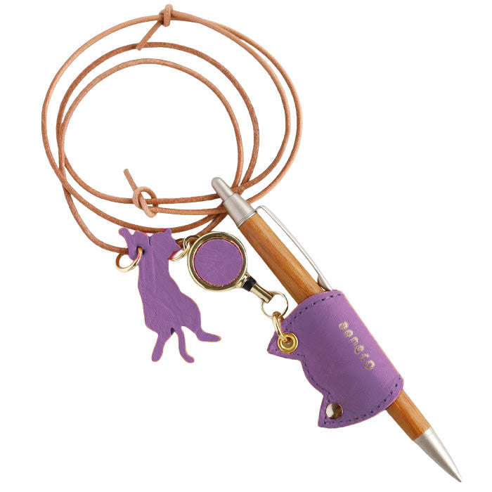 aoneco(アオネコ) リール付き ペンホルダー [an008] 革製品を手がけるwajiさんの保護猫プロジェクト ネコ 猫 ペン差し ネックストラップ 本革 レザー 可愛い オシャレ オフィス 文具