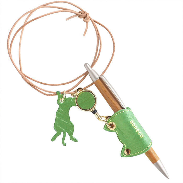 aoneco(アオネコ) リール付き ペンホルダー [an008] 革製品を手がけるwajiさんの保護猫プロジェクト ネコ 猫 ペン差し ネックストラップ 本革 レザー 可愛い オシャレ オフィス 文具