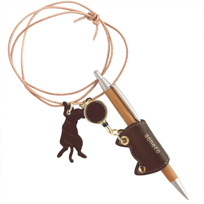 aoneco(アオネコ) リール付き ペンホルダー [an008] 革製品を手がけるwajiさんの保護猫プロジェクト ネコ 猫 ペン差し ネックストラップ 本革 レザー 可愛い オシャレ オフィス 文具