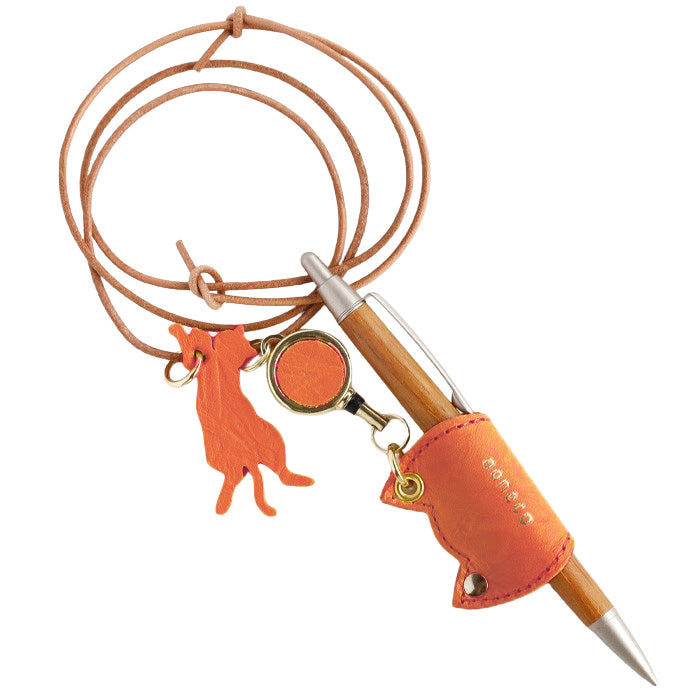 aoneco(アオネコ) リール付き ペンホルダー [an008] 革製品を手がけるwajiさんの保護猫プロジェクト ネコ 猫 ペン差し ネックストラップ 本革 レザー 可愛い オシャレ オフィス 文具