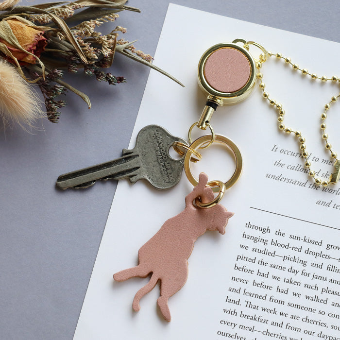 aoneco Keychain with reel Nume leather type [an015-2] waji's protection cat project key ring key chain 