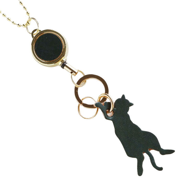 aoneco Keychain with reel Nume leather type [an015-2] waji's protection cat project key ring key chain 