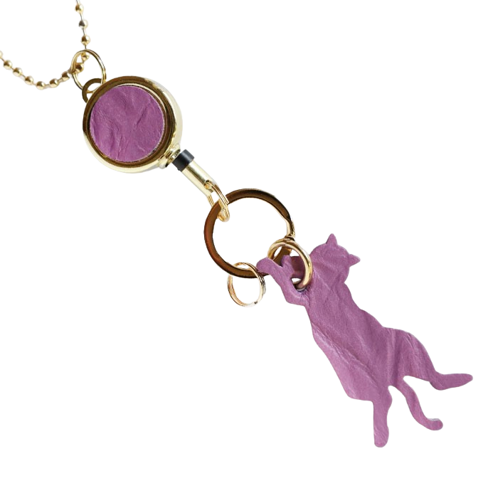 aoneco(アオネコ) リール付き キーホルダー [an015] 革製品を手がけるwajiさんの保護猫プロジェクト キーリング キーチェーン