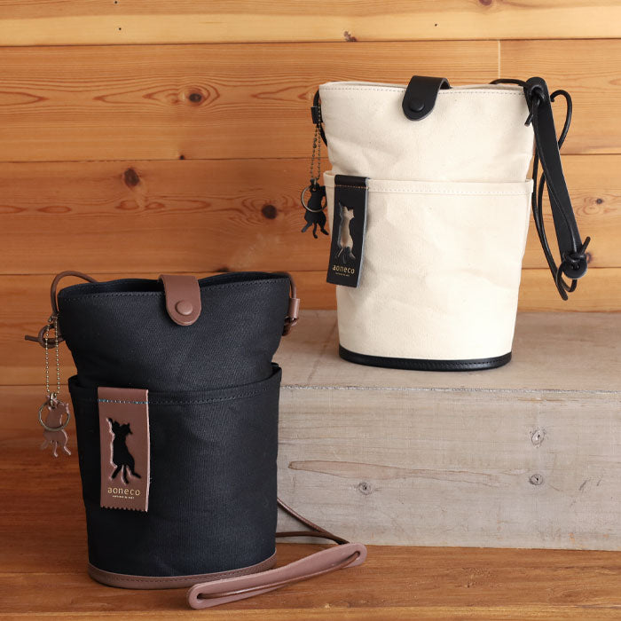 aoneco(アオネコ) バケット ショルダーバッグ  [an017] 革製品を手がけるwajiさんの保護猫プロジェクト ネコ 猫 肩掛け ポシェット サコッシュ 本革 レザー キャンバス