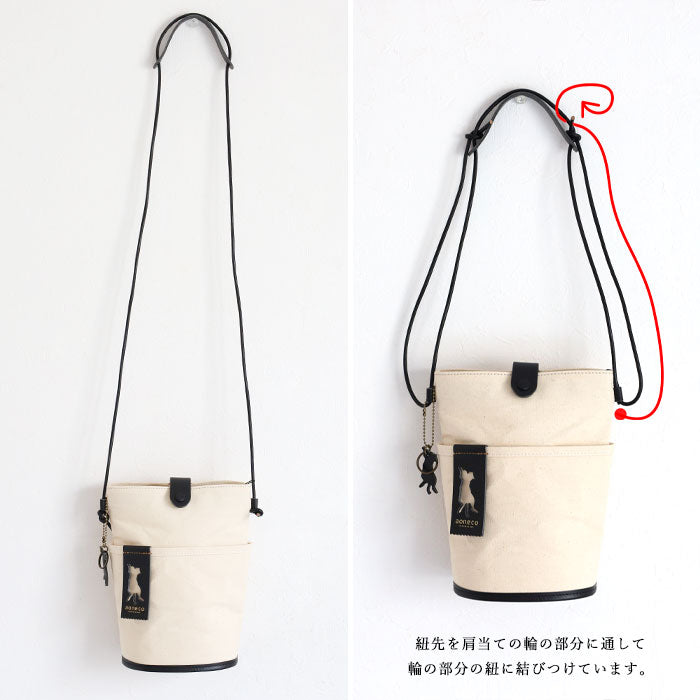 aoneco(アオネコ) バケット ショルダーバッグ  [an017] 革製品を手がけるwajiさんの保護猫プロジェクト ネコ 猫 肩掛け ポシェット サコッシュ 本革 レザー キャンバス