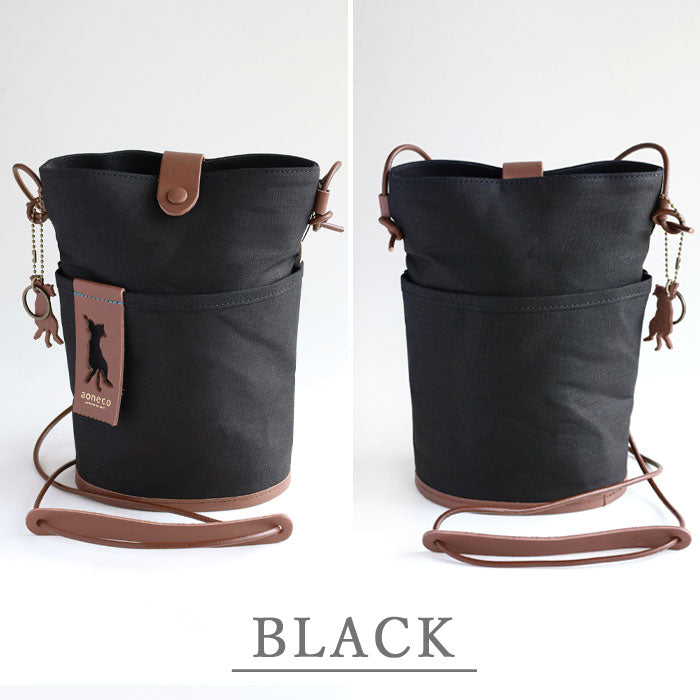 aoneco(アオネコ) バケット ショルダーバッグ  [an017] 革製品を手がけるwajiさんの保護猫プロジェクト ネコ 猫 肩掛け ポシェット サコッシュ 本革 レザー キャンバス