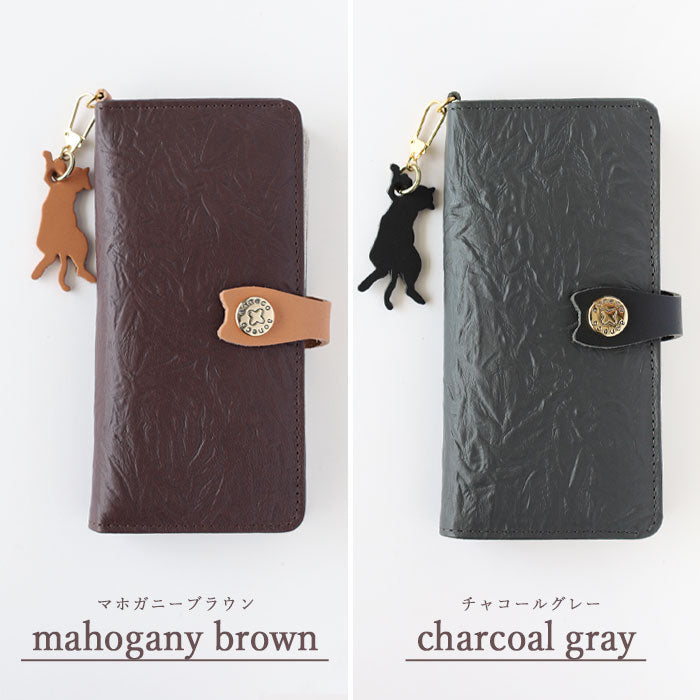 aoneco (Aoneko) Notebook-style multi-smartphone case, medium size [an018] Cat protection project by waji, a leather goods maker Cat Cat Smartphone cover Compatible with multiple models Genuine leather Cute 