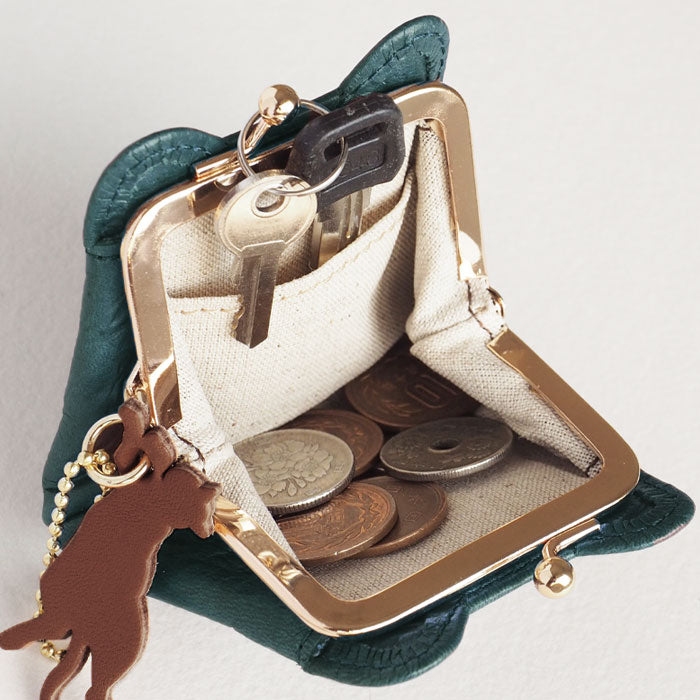 aoneco (Aoneko) Micro Purse Pouch [an020] Leather goods maker Waji's rescue cat project Purse Genuine leather Coin purse Cat Cute Money luck Yellow Black cat 