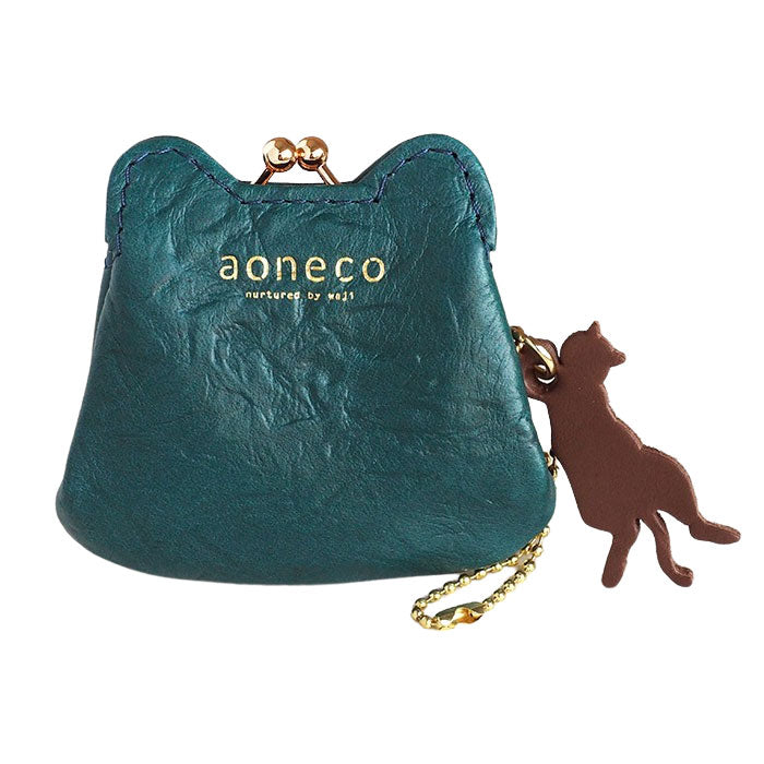 aoneco (Aoneko) Micro Purse Pouch [an020] Leather goods maker Waji's rescue cat project Purse Genuine leather Coin purse Cat Cute Money luck Yellow Black cat 