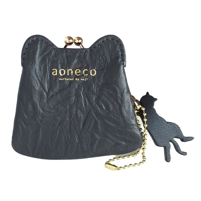 aoneco (Aoneko) Micro Purse Pouch [an020] Leather goods maker Waji's rescue cat project Purse Genuine leather Coin purse Cat Cute Money luck Yellow Black cat 