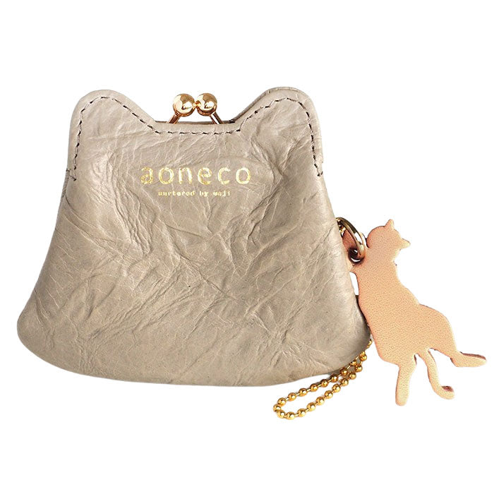 aoneco (Aoneko) Micro Purse Pouch [an020] Leather goods maker Waji's rescue cat project Purse Genuine leather Coin purse Cat Cute Money luck Yellow Black cat 