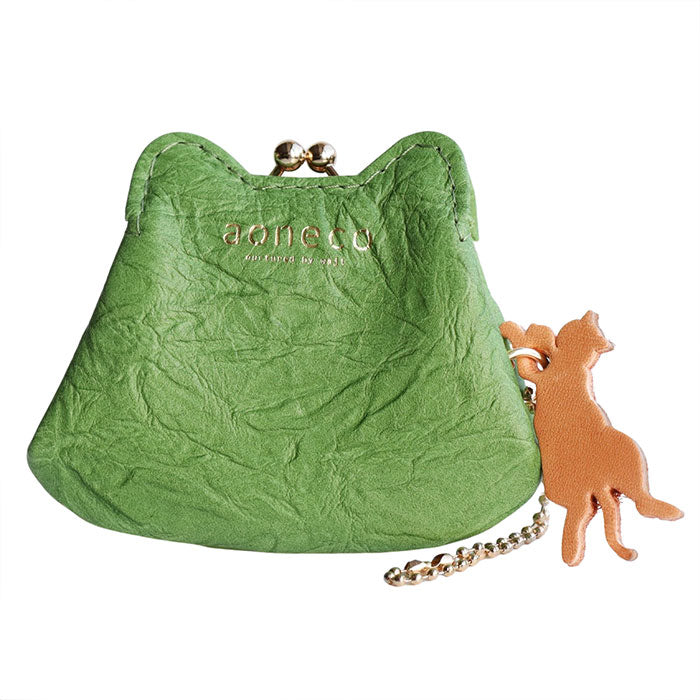 aoneco (Aoneko) Micro Purse Pouch [an020] Leather goods maker Waji's rescue cat project Purse Genuine leather Coin purse Cat Cute Money luck Yellow Black cat 