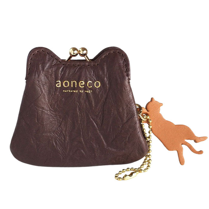 aoneco (Aoneko) Micro Purse Pouch [an020] Leather goods maker Waji's rescue cat project Purse Genuine leather Coin purse Cat Cute Money luck Yellow Black cat 