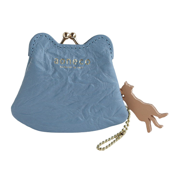 aoneco (Aoneko) Micro Purse Pouch [an020] Leather goods maker Waji's rescue cat project Purse Genuine leather Coin purse Cat Cute Money luck Yellow Black cat 