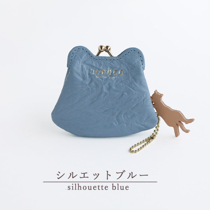 aoneco (Aoneko) Micro Purse Pouch [an020] Leather goods maker Waji's rescue cat project Purse Genuine leather Coin purse Cat Cute Money luck Yellow Black cat 