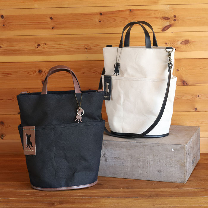 aoneco(アオネコ) 2WAY バケツトートバッグ  [an022] 革製品を手がけるwajiさんの保護猫プロジェクト ネコ 猫 ショルダーバッグ 手提げ 本革 レザー キャンバス