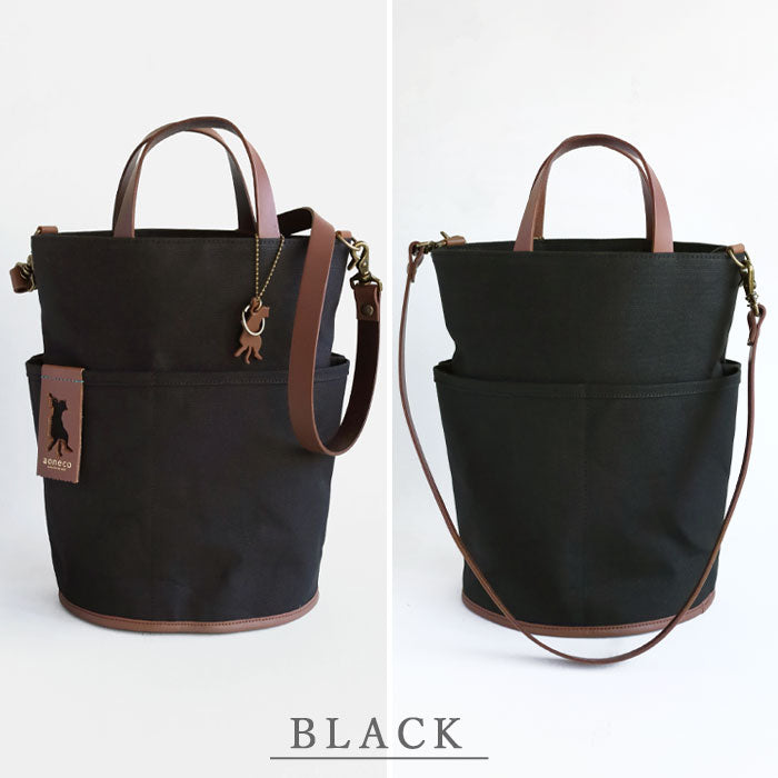 aoneco(アオネコ) 2WAY バケツトートバッグ  [an022] 革製品を手がけるwajiさんの保護猫プロジェクト ネコ 猫 ショルダーバッグ 手提げ 本革 レザー キャンバス