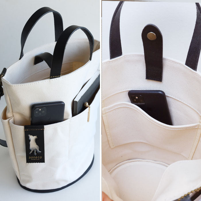 aoneco(アオネコ) 2WAY バケツトートバッグ  [an022] 革製品を手がけるwajiさんの保護猫プロジェクト ネコ 猫 ショルダーバッグ 手提げ 本革 レザー キャンバス