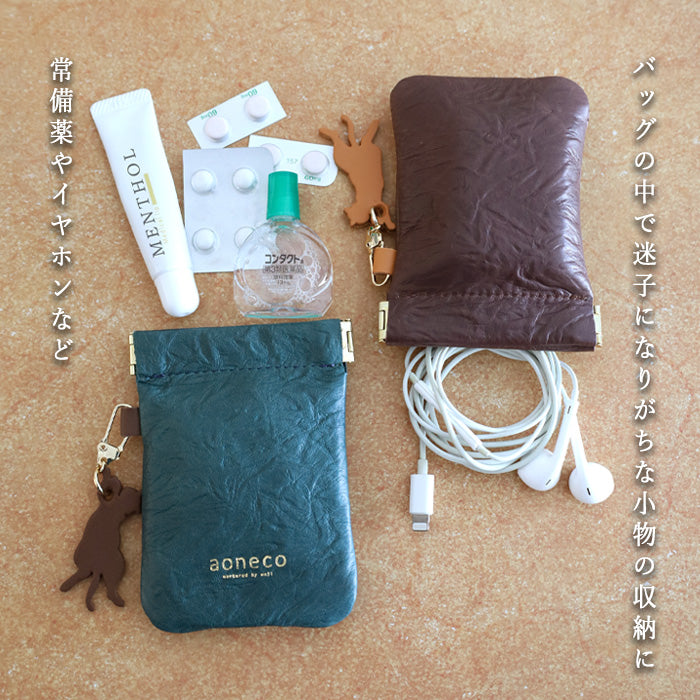 aoneco(アオネコ) 口バネポーチ [an024] 革製品を手がけるwajiさんの保護猫プロジェクト レディース メンズ 本革 小銭入れ ネコ 可愛い
