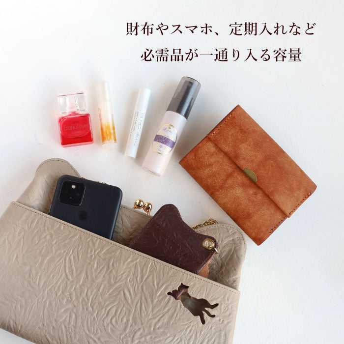 aoneco (Aoneko) Clasp Clutch Bag [an025] Waji's rescue cat project party bag shoulder bag genuine leather leather 