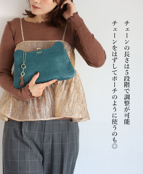 aoneco (Aoneko) Clasp Clutch Bag [an025] Waji's rescue cat project party bag shoulder bag genuine leather leather 