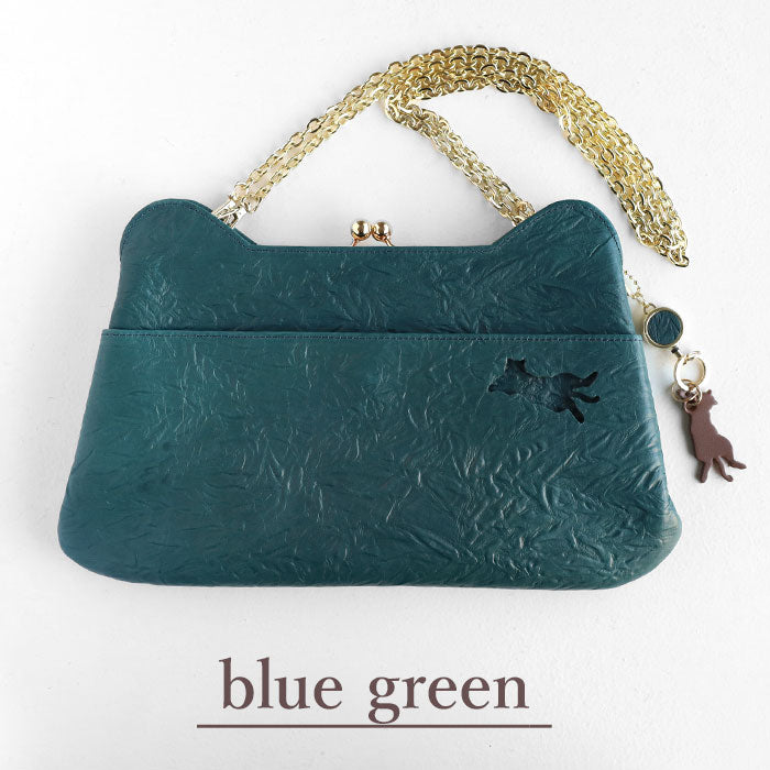 aoneco (Aoneko) Clasp Clutch Bag [an025] Waji's rescue cat project party bag shoulder bag genuine leather leather 