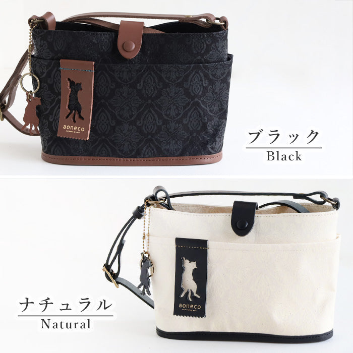 aoneco(アオネコ) ダマスク柄 バケット ミニショルダーバッグ 横型 [an031] 革製品を手がけるwajiさんの保護猫プロジェクト ネコ 猫 肩掛け ポシェット