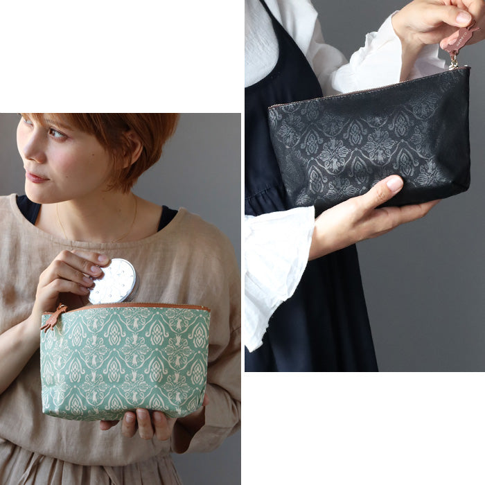 aoneco (Aoneko) Damask pattern pouch, M size [an035] Leather goods manufacturer Waji's rescue cat project, accessory case, travel, makeup pouch, large, cute, cat 