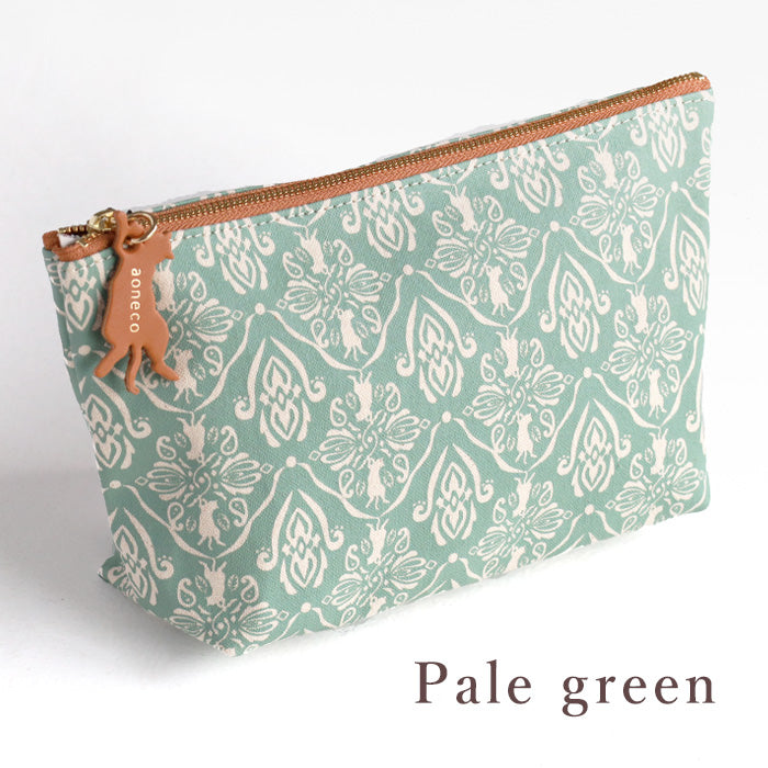 aoneco (Aoneko) Damask pattern pouch, M size [an035] Leather goods manufacturer Waji's rescue cat project, accessory case, travel, makeup pouch, large, cute, cat 