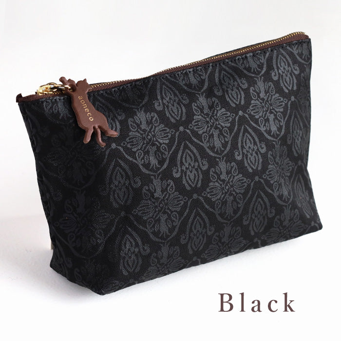 aoneco (Aoneko) Damask pattern pouch, M size [an035] Leather goods manufacturer Waji's rescue cat project, accessory case, travel, makeup pouch, large, cute, cat 