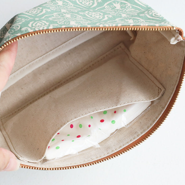 aoneco (Aoneko) Damask pattern pouch, M size [an035] Leather goods manufacturer Waji's rescue cat project, accessory case, travel, makeup pouch, large, cute, cat 