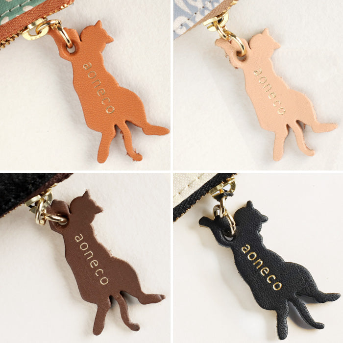 aoneco (Aoneko) Damask pattern pouch S size [an036] Leather goods manufacturer Waji's rescue cat project Small item holder Pen case Cosmetic pouch Small Cute Cat 